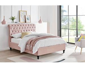 5ft King Size Roz pink fabric, buttoned upholstered bed frame bedstead